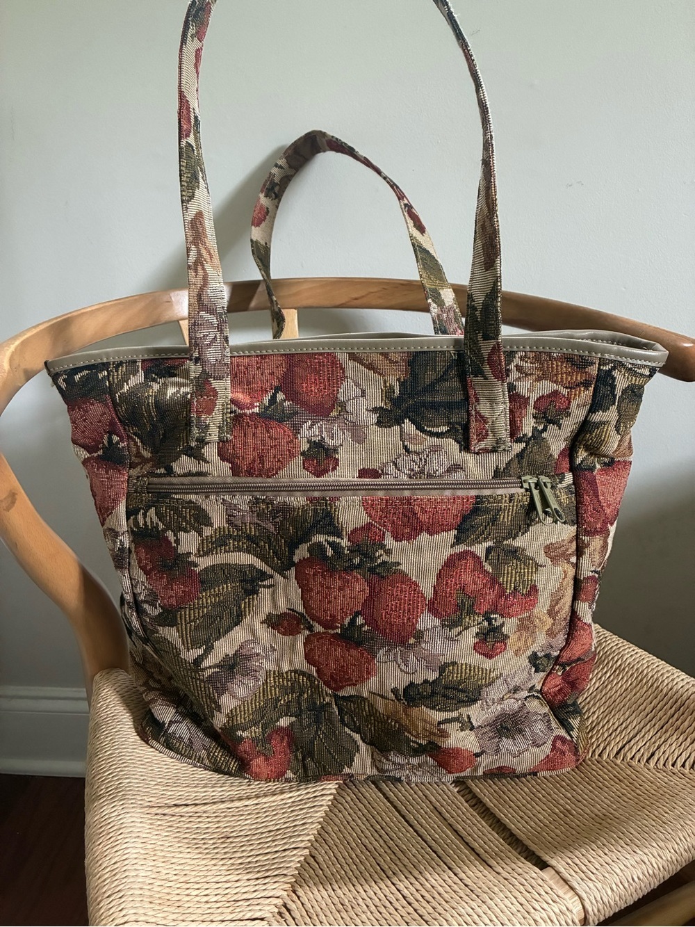 Cottagecore Tapestry Strawberry Tote Bag Garden Girl Vintage Boho Purse - Picture 5 of 13
